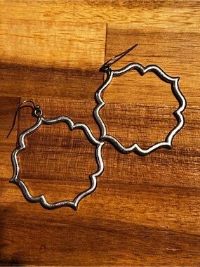 Quatrefoil Silver Tone Dangle Hoop Earrings